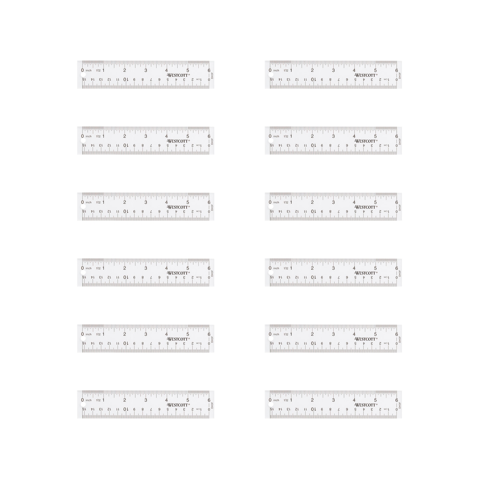 Westcott 6 Plastic Standard Ruler, Clear, 12/Box (17723)