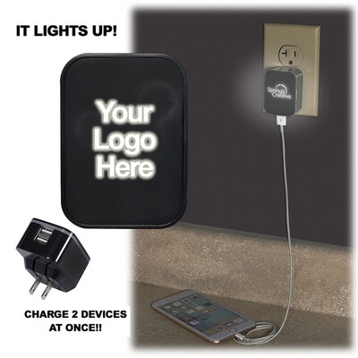Custom Light Up Your Logo Duo USB Wall Charger