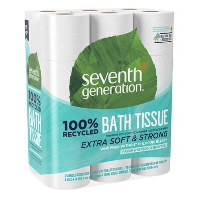 Seventh Generation 100% Recycled Toilet Paper, 2-Ply, White, 240 Sheets/Roll, 24 Rolls/Pack (13738)