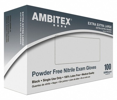 Ambitex® Nitrile Disposable Gloves, Powder Free, Black, 2XL, 100/Box (NXXL200BLK)