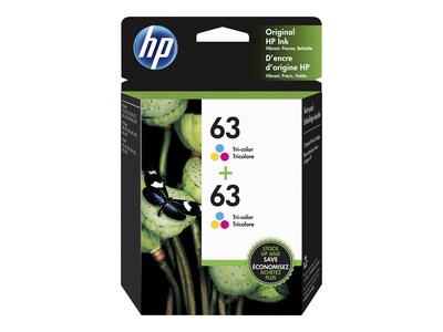 HP 63 Tri-Color Standard Yield Ink Cartridge, 2/Pack (1VV67AN#140), print up to 165 pages