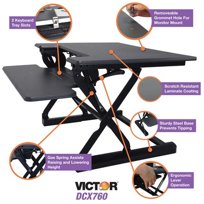 Victor Technology High Rise 21"H Adjustable Desk, Black Wood (DCX760G)