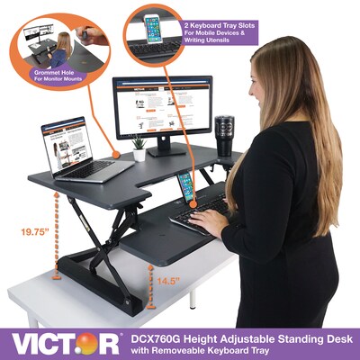 Victor Technology High Rise 21"H Adjustable Desk, Black Wood (DCX760G)