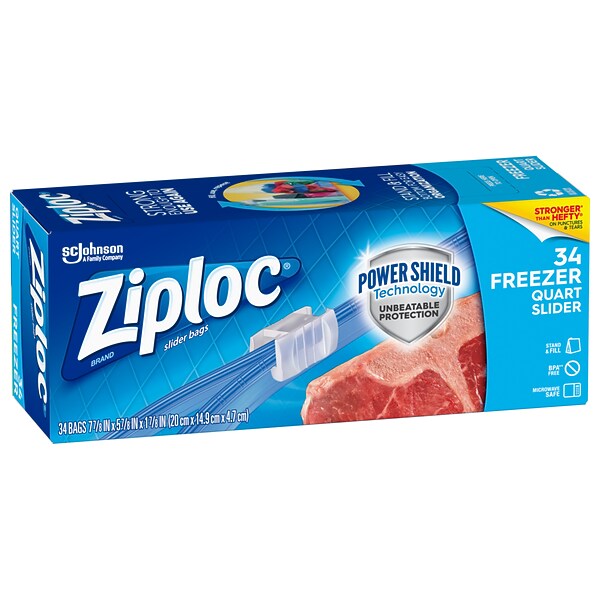 Ziploc Slider Freezer Bags, Quart, 34/Carton (316486) | Quill.com