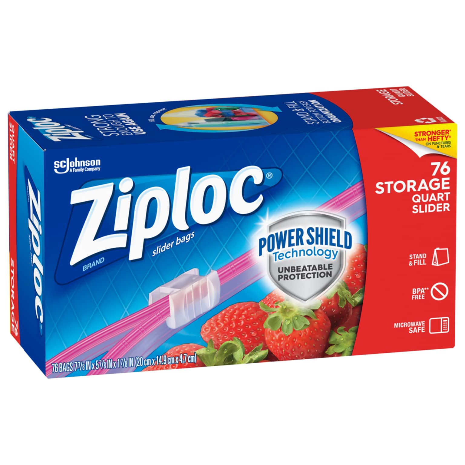 Ziploc Slider Storage Bags, Quart, 76/Carton (316490)