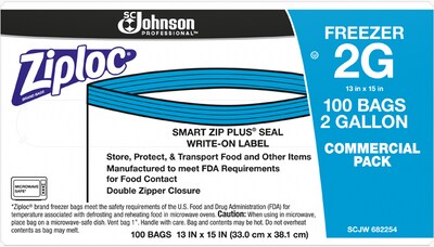 Ziploc Double Zipper Freezer Storage Bags, 2 Gallon, 100 Bags/Carton (682254)