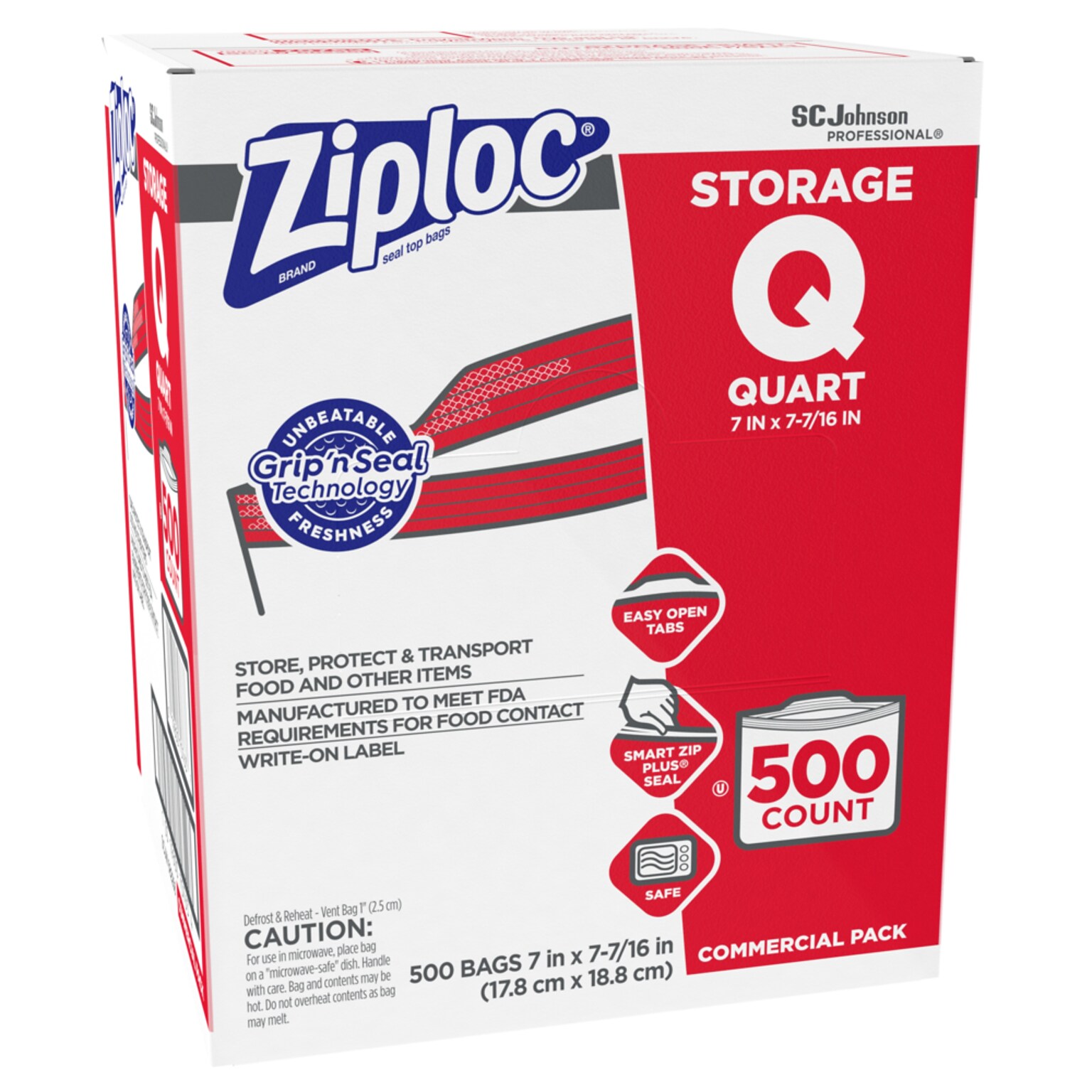 Ziploc Double Zipper Storage Bags, Quart, 500 Bags/Carton (682256)