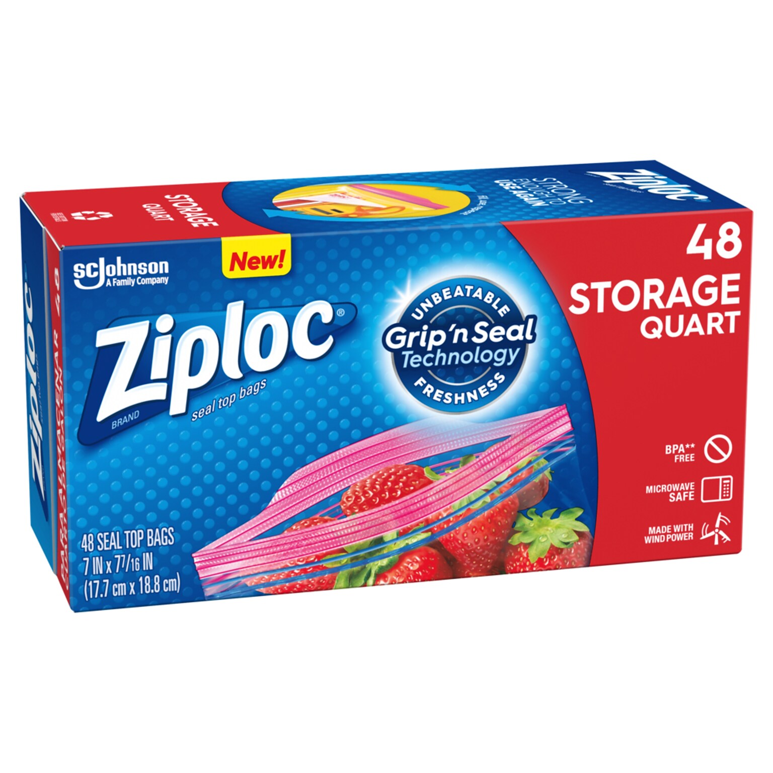 Ziploc Storage Bags, Quart, 48/Box (314469)