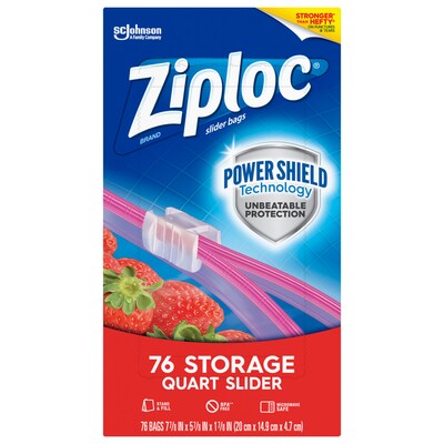 Ziploc Slider Storage Bags, Quart, 76/Carton (316490)