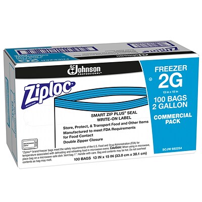 Ziploc Freezer Bags, 2 Gallon, 100 Bags/Carton (682254)