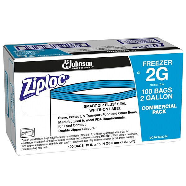 Ziploc Freezer Bags, 2 Gallon, 100 Bags/Carton (682254)