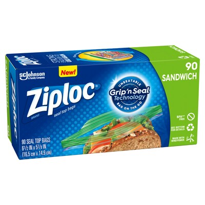 Ziploc Slider Freezer Bags, Quart, 34/Carton (316486)