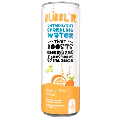 Bubblr Antioxidant Sparkling Water, Passion Fruit Wondr, 12 oz. Can, 12/Pack (WIC39922)