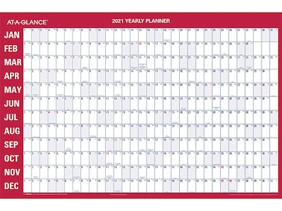 2021 AT-A-GLANCE 24 x 36 Wall Calendar, White/Red/Blue (PM28-28-21)
