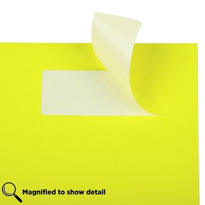 JAM Paper Address Labels, 1 1/3" x 4", Neon Yellow, 14 Labels/Sheet, 9 Sheets/Pack (359329614)