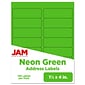 JAM Paper Address Labels, 1 1/3" x 4", Neon Green, 14 Labels/Sheet, 9 Sheets/Pack (359329613)