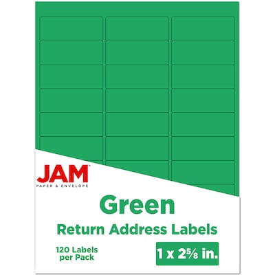 JAM Paper Laser/Inkjet Mailing Address Label, 1 x 2 5/8, Green, 30 Labels/Sheet, 4 Sheets/Pack (30