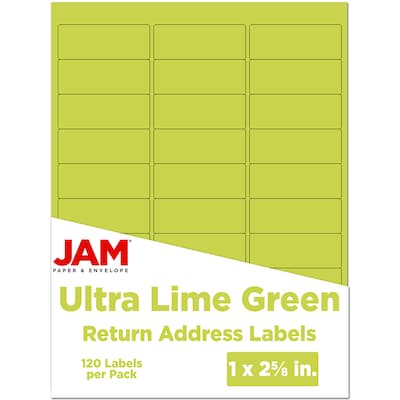 JAM Paper Laser/Inkjet Mailing Address Labels, 1 x 2 5/8, Ultra Lime Green, 120 Labels/Pack (30272