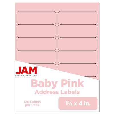 JAM Paper® Address Labels, 1 1/3 x 4, Baby Pink, 14 Labels/Sheet, 9 Sheets/Pack, 126 Labels/Pack  (3