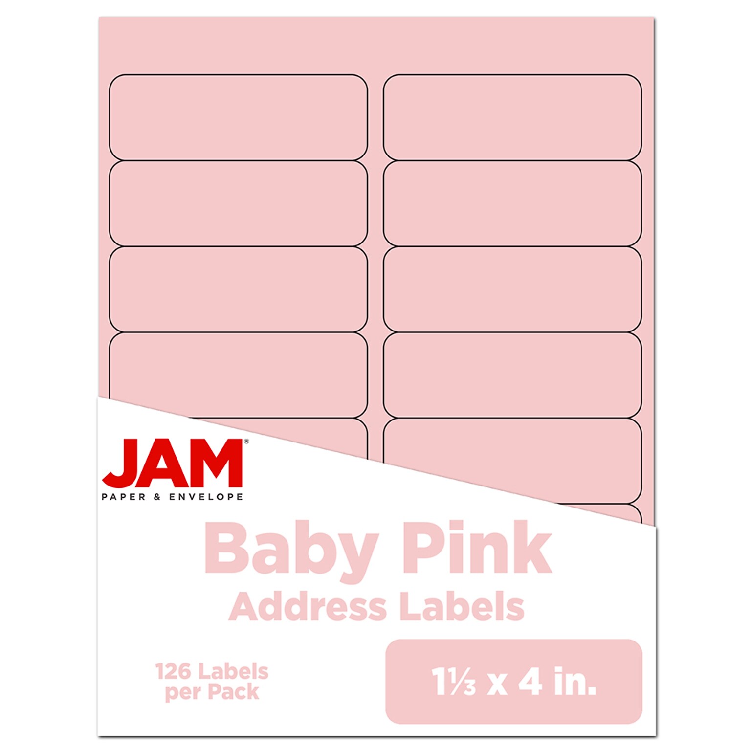 JAM Paper® Address Labels, 1 1/3 x 4, Baby Pink, 14 Labels/Sheet, 9 Sheets/Pack, 126 Labels/Pack  (359332499)