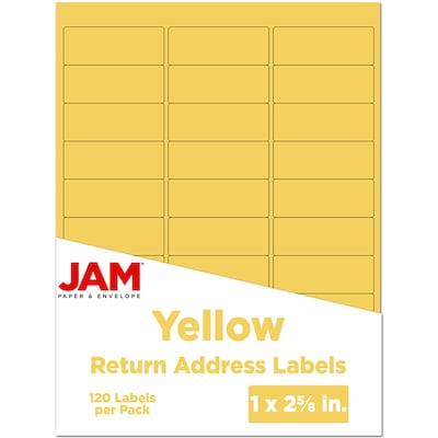 JAM Paper Laser/Inkjet Mailing Address Label, 1 x 2 5/8, Yellow, 30 Labels/Sheet, 4 Sheets/Pack (3