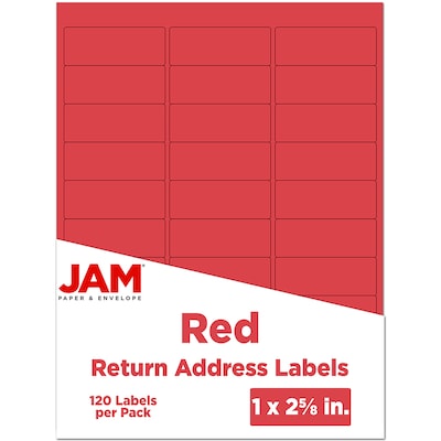 JAM Paper Laser/Inkjet Address Labels, 1 x 2 5/8, Red, 30 Labels/Sheet, 4 Sheets/Pack (4514939)