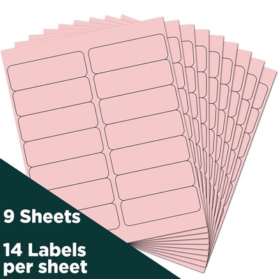 JAM Paper® Address Labels, 1 1/3 x 4, Baby Pink, 14 Labels/Sheet, 9 Sheets/Pack, 126 Labels/Pack  (3