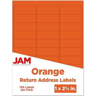 JAM Paper Laser/Inkjet Mailing Address Label, 1 x 2 5/8, Orange, 30 Labels/Sheet, 4 Sheets/Pack (3