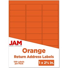 JAM Paper Laser/Inkjet Mailing Address Label, 1 x 2 5/8, Orange, 30 Labels/Sheet, 4 Sheets/Pack (3