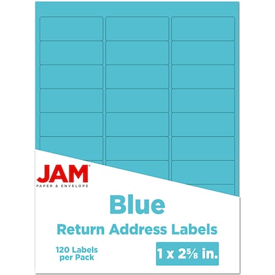 JAM Paper Laser/Inkjet Mailing Address Labels, 1" x 2 5/8", Blue, 120 Labels/Pack (302725762)