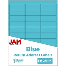 JAM Paper Laser/Inkjet Mailing Address Labels, 1 x 2 5/8, Blue, 120 Labels/Pack (302725762)