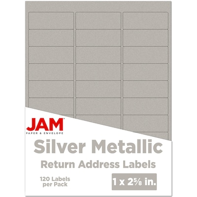 JAM Paper Laser/Inkjet Address Labels, 1 x 2 5/8, Silver Metallic, 120 Labels/Pack (40732536)
