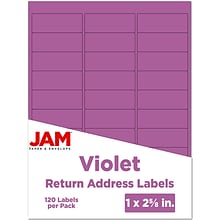 JAM Paper Laser/Inkjet Mailing Address Label, 1 x 2 5/8, Purple, 30 Labels/Sheet, 4 Sheets/Pack (3