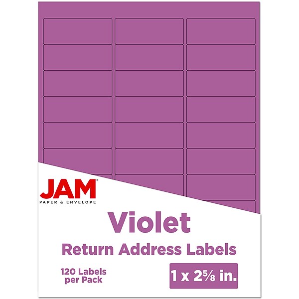 JAM Paper Laser/Inkjet Mailing Address Label, 1" x 2 5/8", Purple, 30