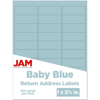 JAM Paper Laser/Inkjet Address Label, 1 x 2 5/8, Baby Blue, 30 Labels/Sheet, 4 Sheets/Pack (405289