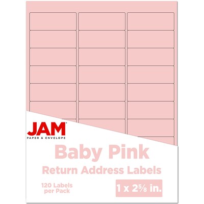 JAM Paper Laser/Inkjet Address Label, 1 x 2 5/8, Baby Pink, 30 Labels/Sheet, 4 Sheets/Pack (405289