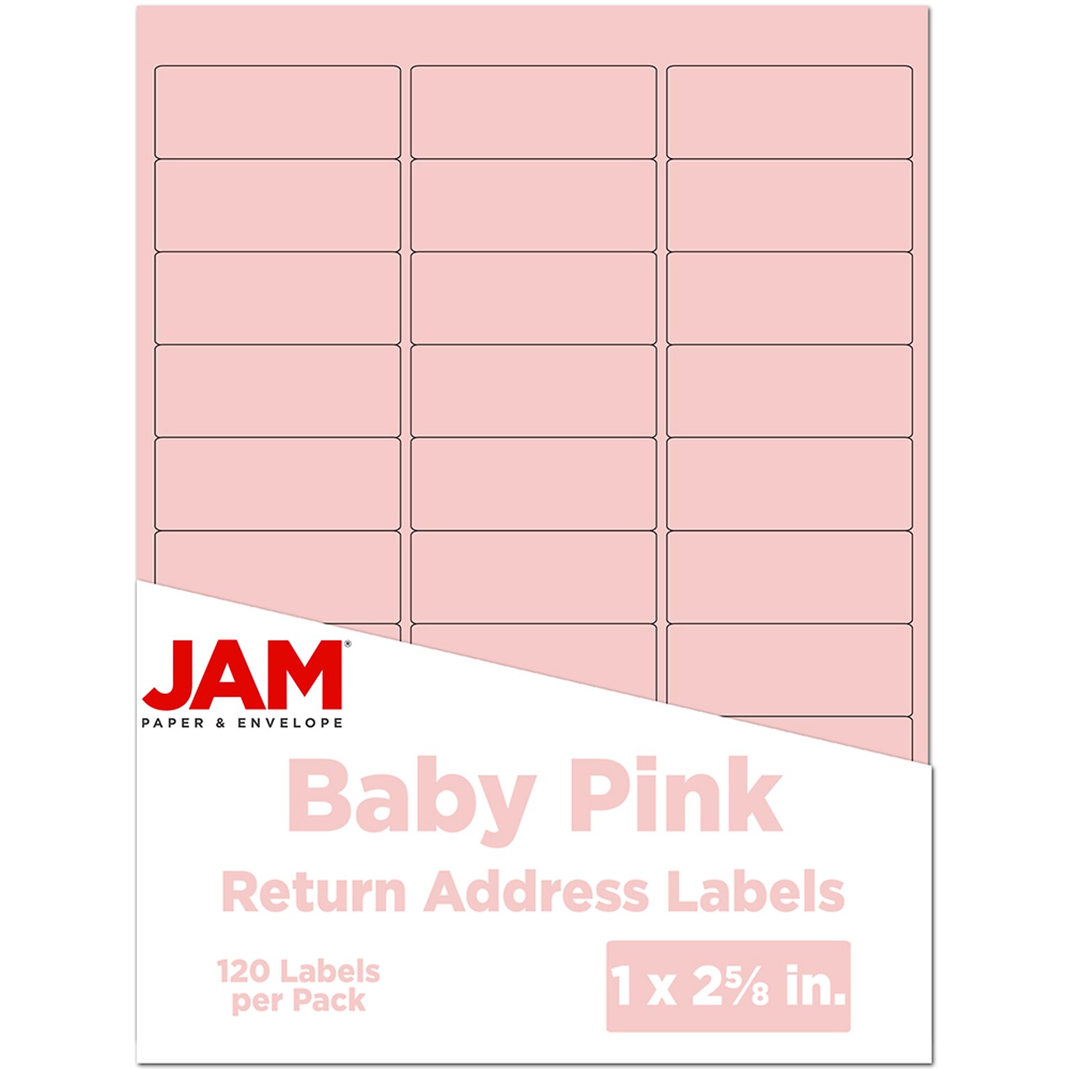 JAM Paper Laser/Inkjet Address Label, 1 x 2 5/8, Baby Pink, 30 Labels/Sheet, 4 Sheets/Pack (4052895)