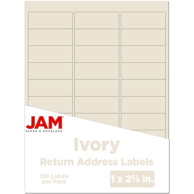 JAM Paper Address Labels, 1 x 2 5/8, Ivory, 30 Labels/Sheet, 4 Sheets/Pack (17966071)