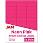 JAM Paper Laser/Inkjet Address Labels, 1 x 2 5/8, Neon Pink, 30 Labels/Sheet, 4 Sheets/Pack, 120 Lab