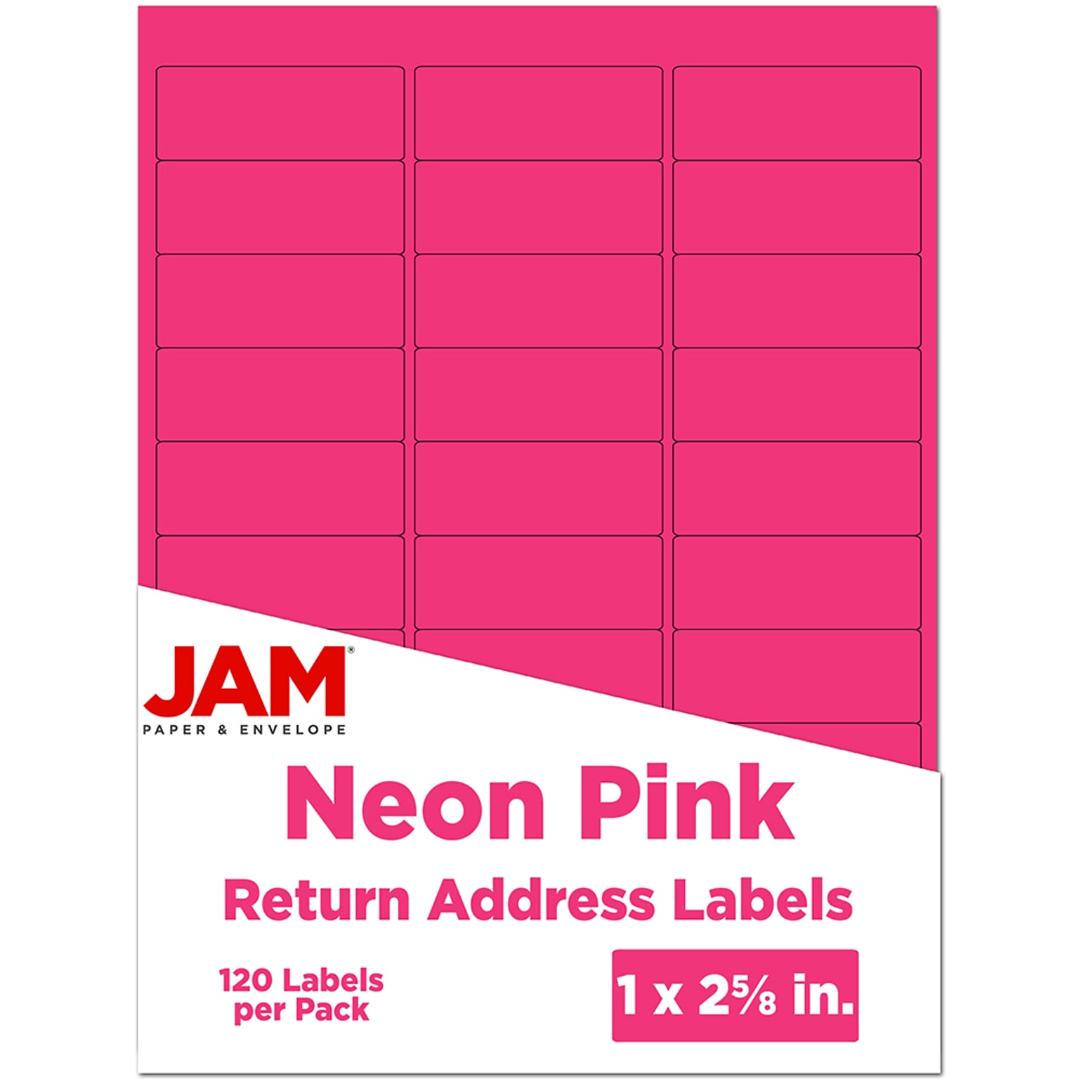 JAM Paper Laser/Inkjet Address Labels, 1 x 2 5/8, Neon Pink, 30 Labels/Sheet, 4 Sheets/Pack (354328011)