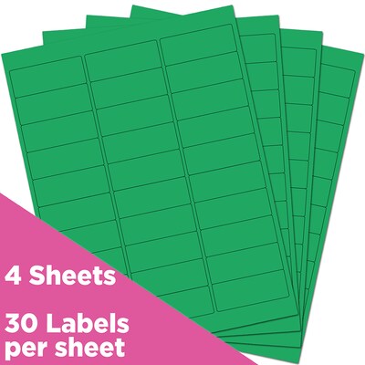 JAM Paper Laser/Inkjet Mailing Address Label, 1" x 2 5/8", Green, 30 Labels/Sheet, 4 Sheets/Pack (302725772)