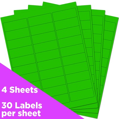 JAM Paper Laser/Inkjet Address Labels, 1 x 2 5/8, Neon Green, 30 Labels/Sheet, 4 Sheets/Pack (3543