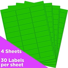 JAM Paper Laser/Inkjet Address Labels, 1 x 2 5/8, Neon Green, 30 Labels/Sheet, 4 Sheets/Pack (3543