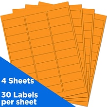 JAM Paper Laser/Inkjet Address Labels, 1 x 2 5/8, Neon Orange, 30 Labels/Sheet, 4 Sheets/Pack (354