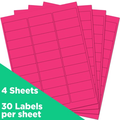 JAM Paper Laser/Inkjet Address Labels, 1 x 2 5/8, Neon Pink, 30 Labels/Sheet, 4 Sheets/Pack (3543280