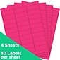 JAM Paper Laser/Inkjet Address Labels, 1 x 2 5/8, Neon Pink, 30 Labels/Sheet, 4 Sheets/Pack (354328011)