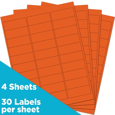 JAM Paper Laser/Inkjet Mailing Address Label, 1" x 2 5/8", Orange, 30 Labels/Sheet, 4 Sheets/Pack (302725782)