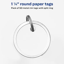 Avery Split Ring Metal Rim Paper Key Tags, 1-1/4 Diameter, White, 50/Pack (11025)