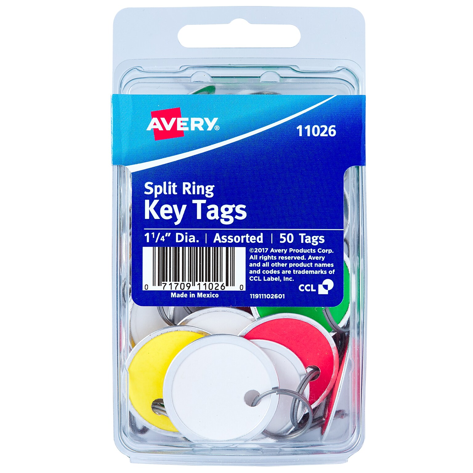 Avery Split Ring Metal Rim Paper Key Tags, 1-1/4 Diameter, Assorted Colors, 50 Tags (11026)