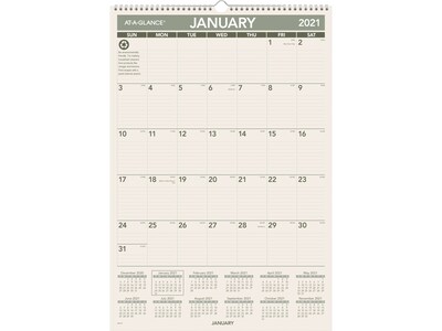 2021 AT-A-GLANCE 22.75 x 15.5 Wall Calendar, Cream/Gray (PM3G-28-21)